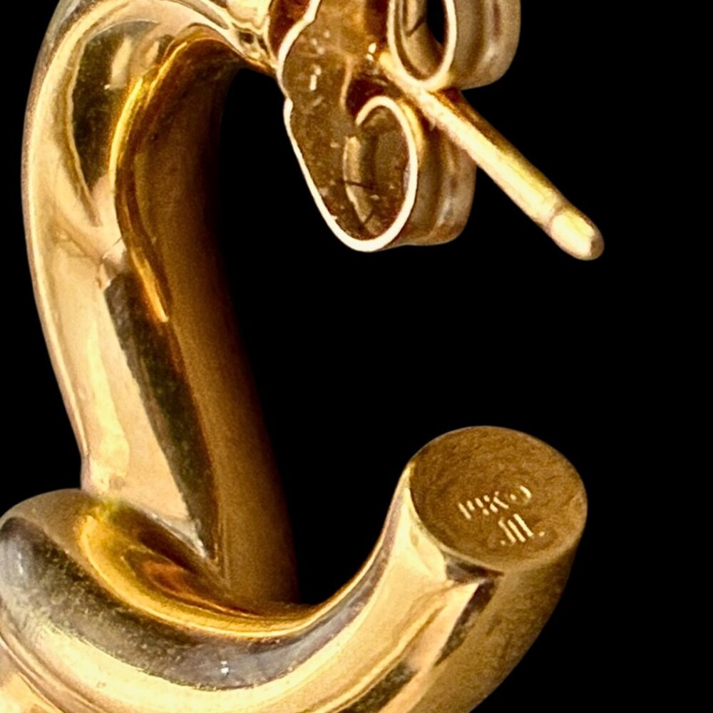 Vintage Jil Sander 14K Twisted Gold and Pearl Drop Hoop Earrings - Picture 6 of 7